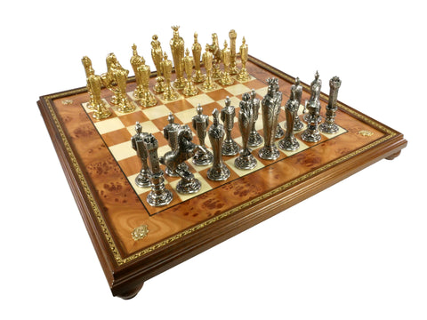 Chess Set - Renaissance Metal Men on Gold Trim Chess Board