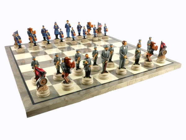 Chess Set - Civil War Resin Chess pieces Generals on Grey/Ivory Chess Board