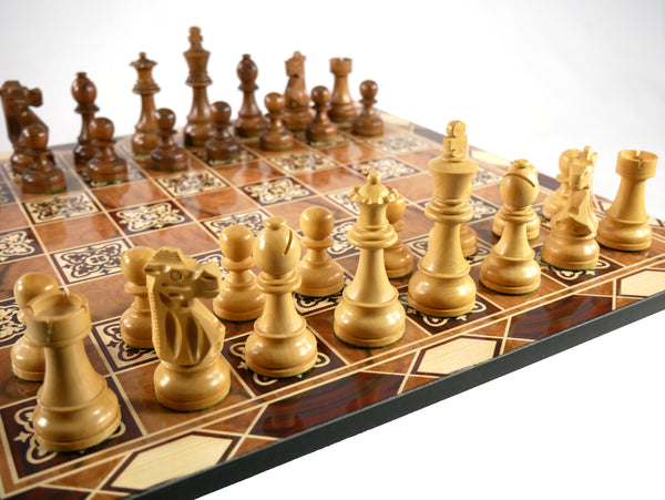 Chess Set - Sheesham French Men on Marrakesh Decoupage Board