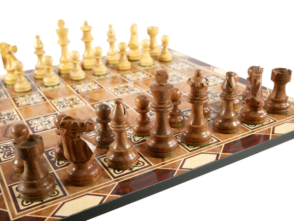 Chess Set - 3.75" Kikkerwood Lardy Chess Pieces on Marrakesh Design Decoupage Board