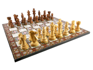 Chess Set - 3.75" Kikkerwood Lardy Chess Pieces on 17" Mosaic Design Decoupage