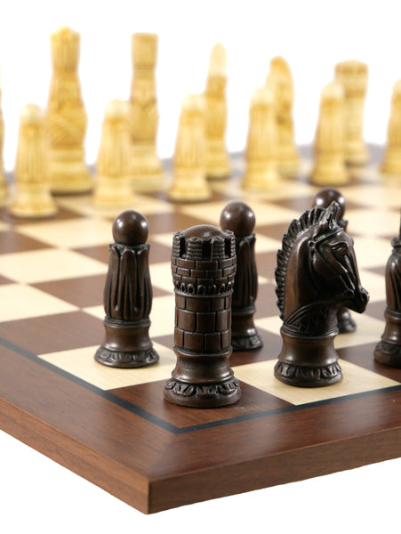 Chess Set - Victorian Resin Pieces on Dark Rosewood Board