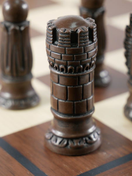 Chess Set - Victorian Resin Pieces on Dark Rosewood Board