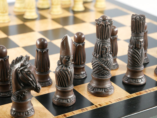 Chess Set - Victorian Resin Men on Ebony/Birdseye Board
