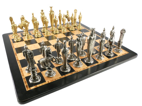 Chess Set - Renaissance Metal Men on Ebony/Maple Chess Board