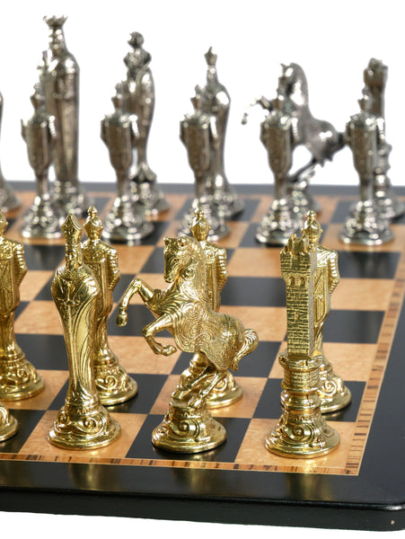 Chess Set - Renaissance Metal Men on Ebony/Maple Chess Board