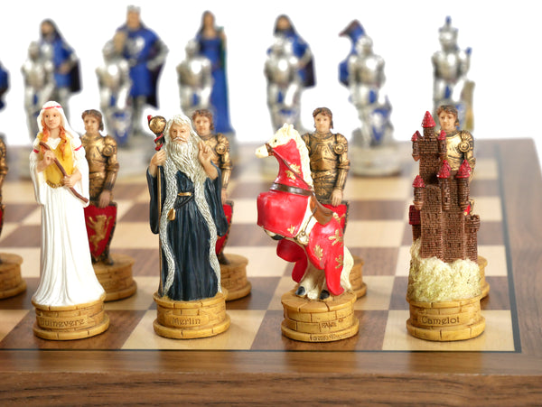 Chess Set - King Arthur Resin Chessmen on Walnut/Maple Chess Board