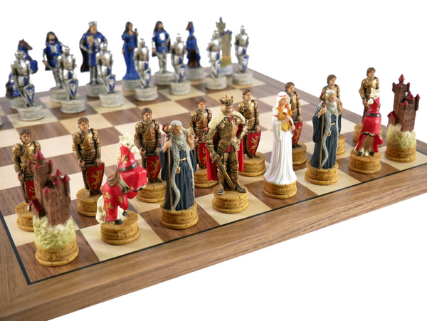Chess Set - King Arthur Resin Chessmen on Walnut/Maple Chess Board