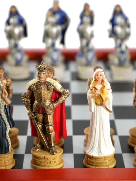 Chess Set - King Arthur Resin Chessmen on Cherry Chest