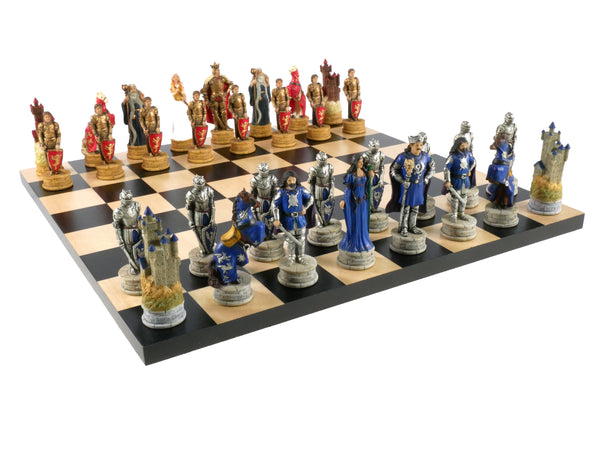 Chess Set - King Arthur Resin Chessmen on Black/Maple Chess Board