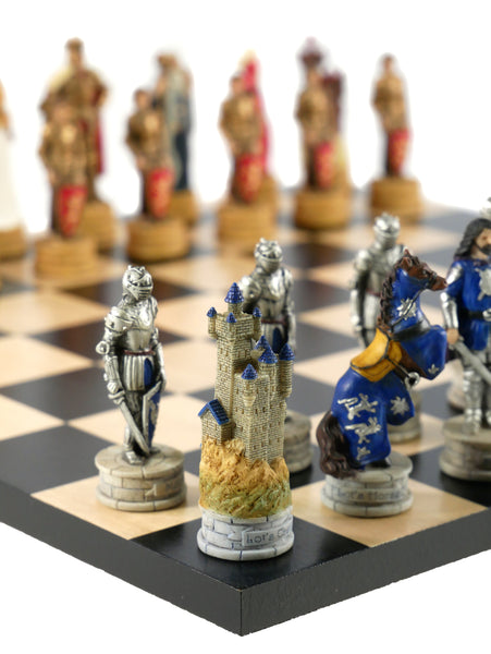 Chess Set - King Arthur Resin Chessmen on Black/Maple Chess Board