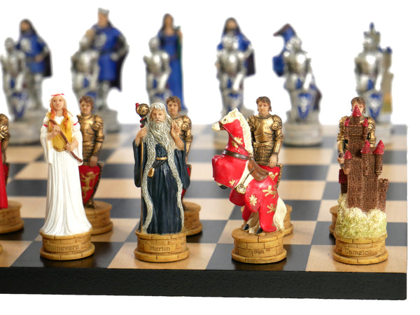 Chess Set - King Arthur Resin Chessmen on Black/Maple Chess Board