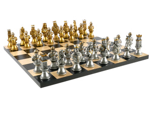 Chess Set - Camelot Gold/Silver on Black/Maple Board