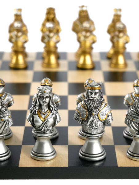 Chess Set - Camelot Gold/Silver on Black/Maple Board