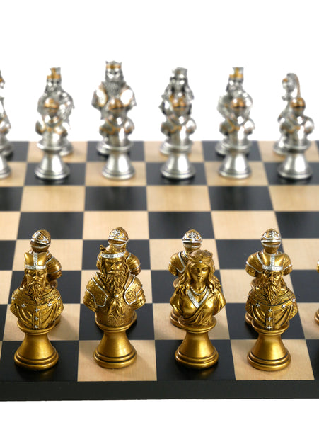 Chess Set - Camelot Gold/Silver on Black/Maple Board