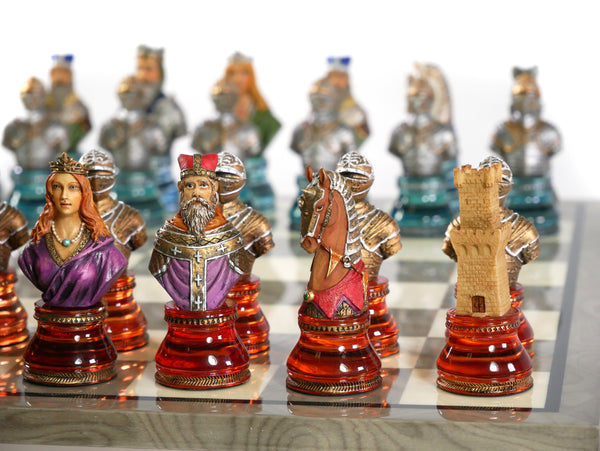Chess Set - Camelot Busts Acrylic Chessmen on Grey Briar Chess Set