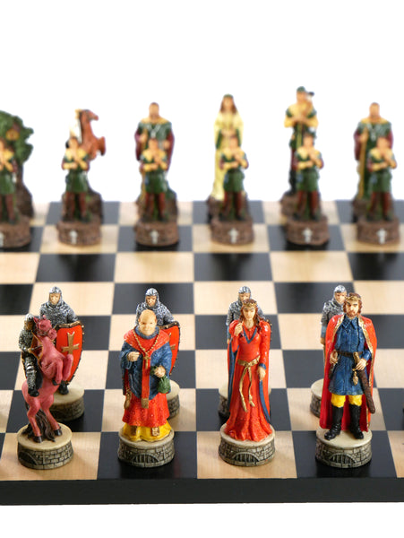 Chess Set -Robin Hood Resin Chessmen on Black/Maple Chess Board
