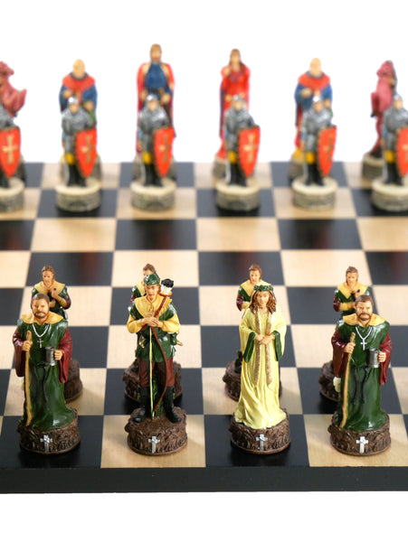Chess Set -Robin Hood Resin Chessmen on Black/Maple Chess Board