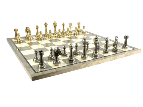 Chess Set - Staunton Metal Chess Pieces on Grey/Ivory Briarwood Board