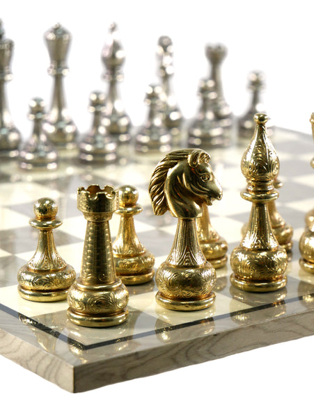 Chess Set - Large Metal Staunton Men on Grey Briar Board