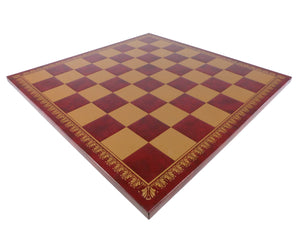 Chess Board - 18" Burgundy & Gold Faux Leather Chess Board