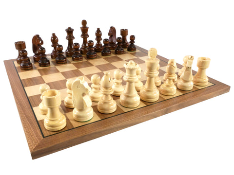 Chess Set - 3.5” Brown stained and Natural Boxwood Chess pieces on Walnut Maple Board