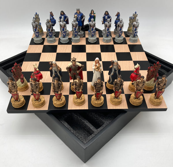 Chess Set - King Arthur Resin Chessmen in Black/Maple Chest