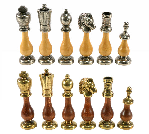 Chess Pieces - Big Staunton Metal and Wood Maple & Golden Rosewood Chess Pieces